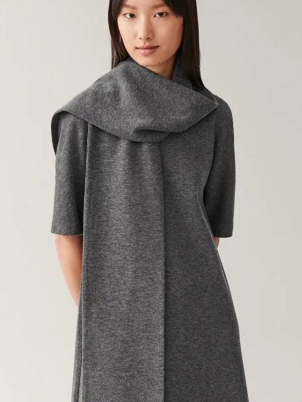 COS Grey Scarf-Detail Wool Blend Maxi Sweater Dress - Size 4
